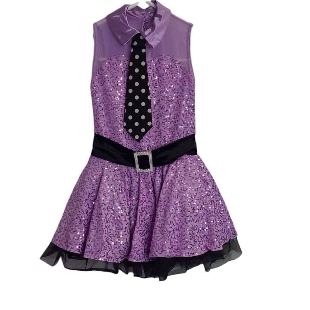 WEISSMAN purple sequin tutu one piece costume‎ with tie tap jazz IC 7/8